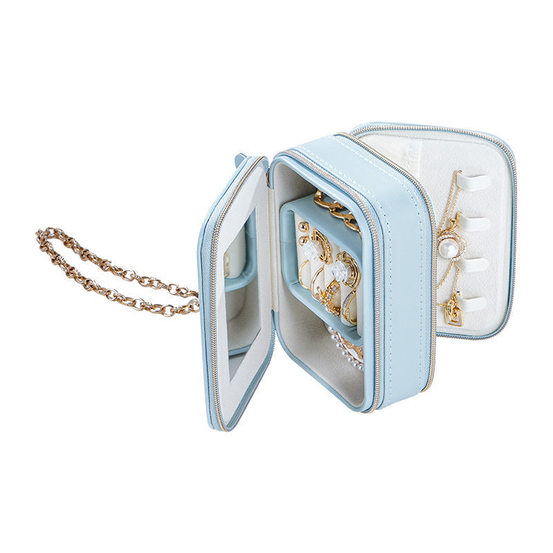 Double zipper mirror convenient jewelry box