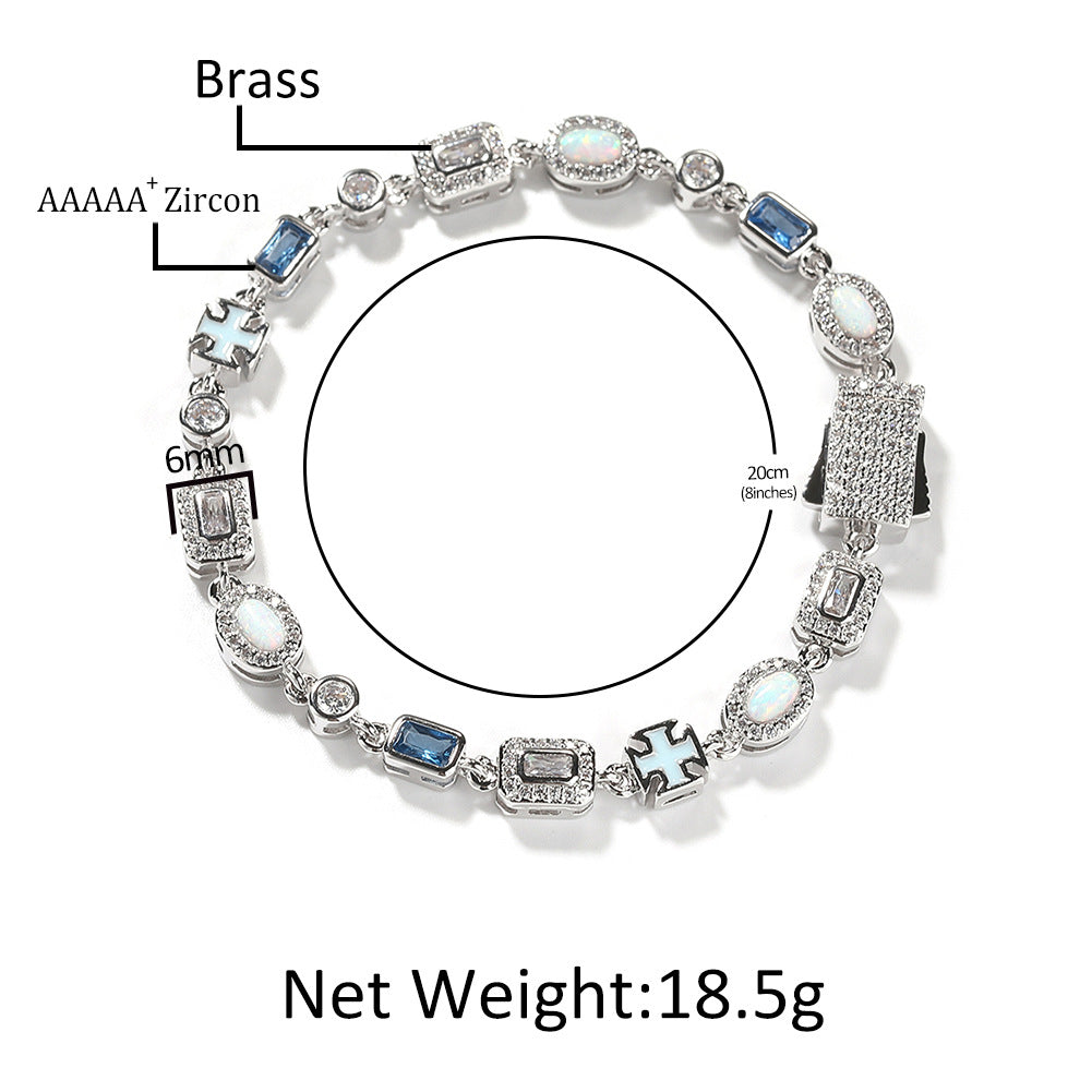 6mm blue colored gemstone bracelet with diamonds