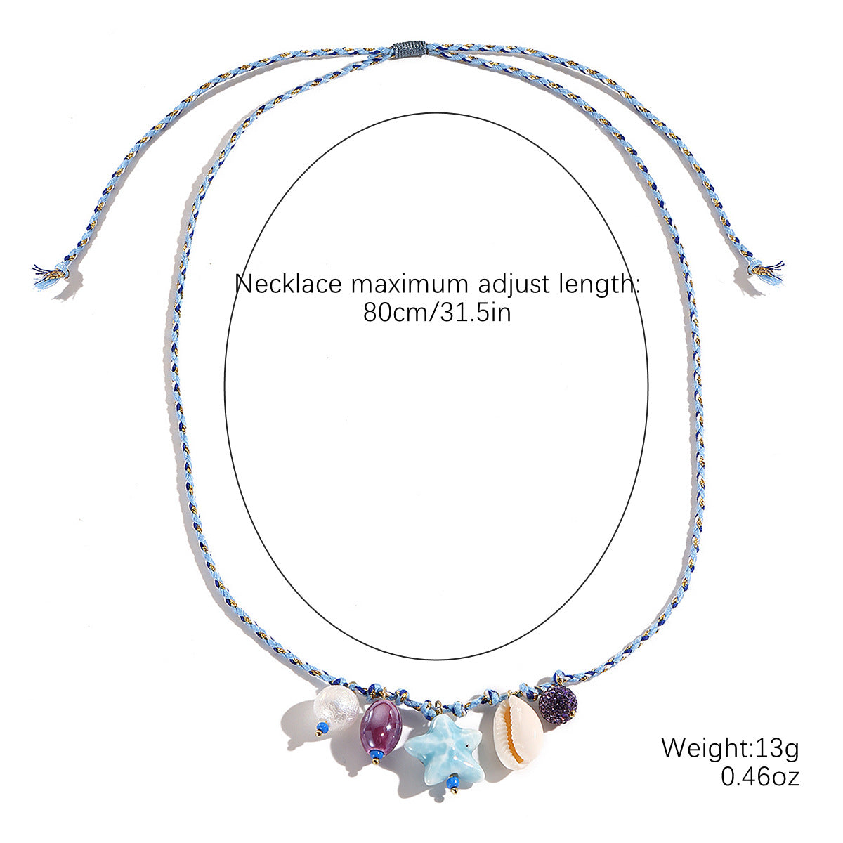 starfish shell necklace colorful rope braided ceramic necklace