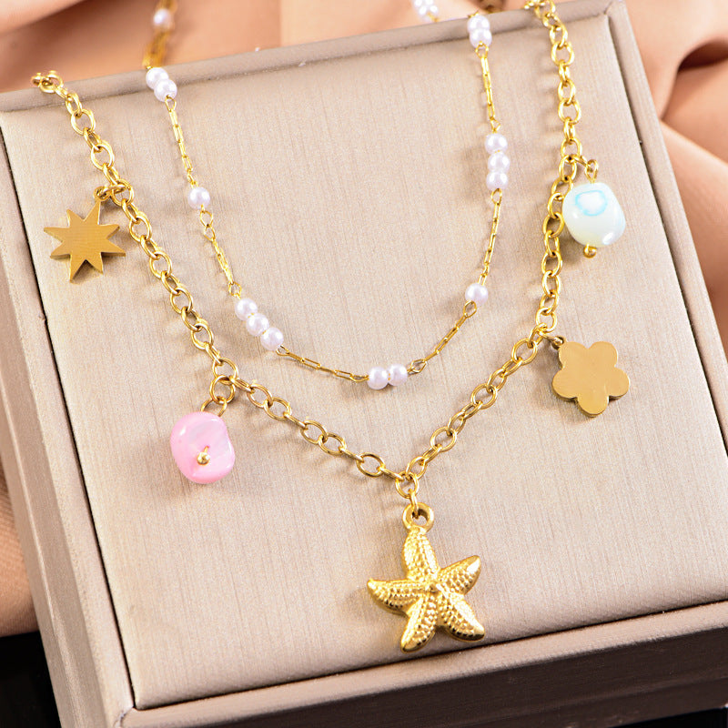 starfish necklace, ocean series millet pearl necklace