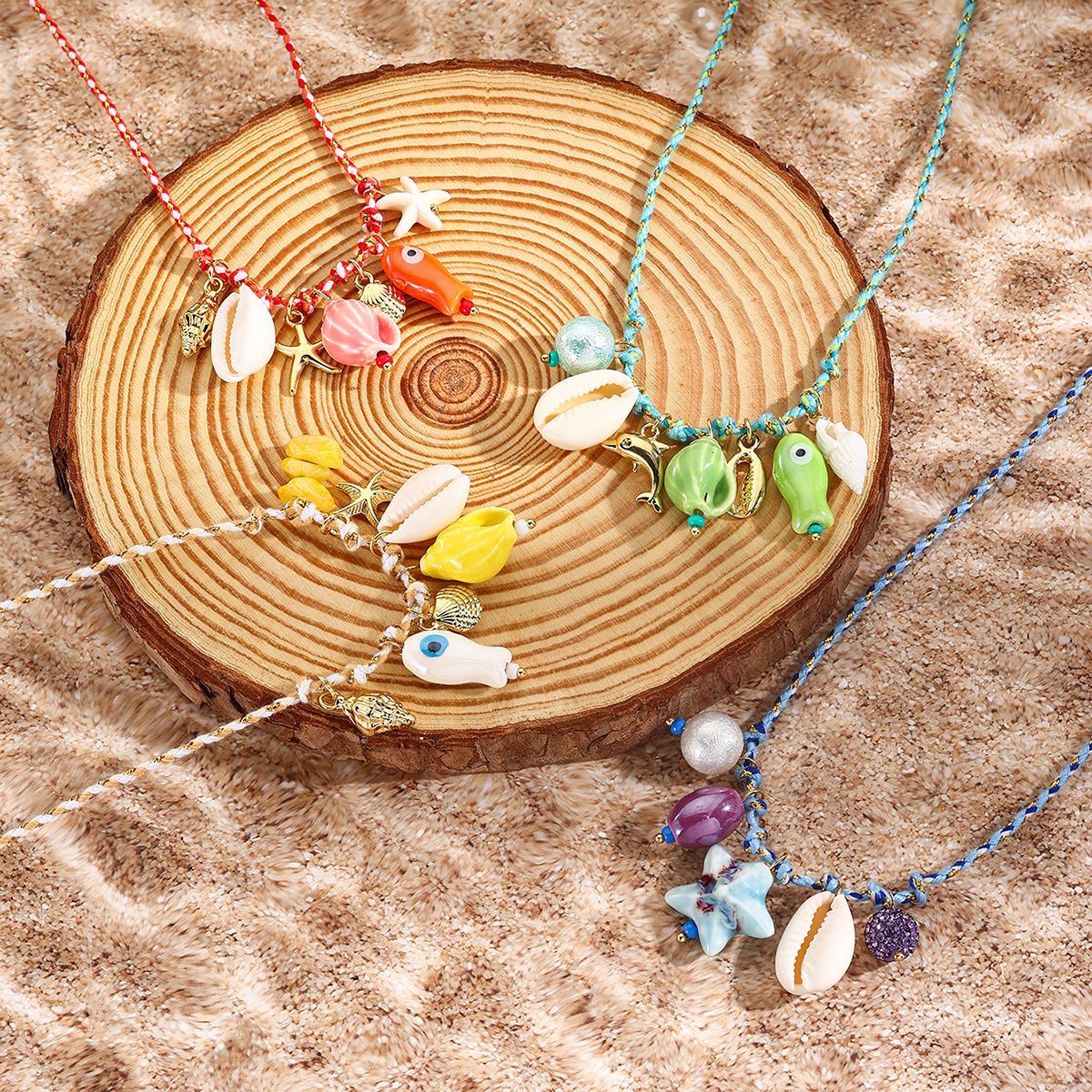 starfish shell necklace colorful rope braided ceramic necklace