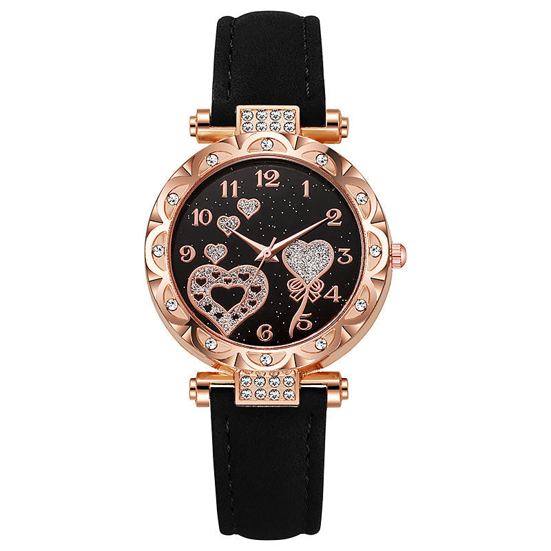 Simple leather strap quartz watch for students