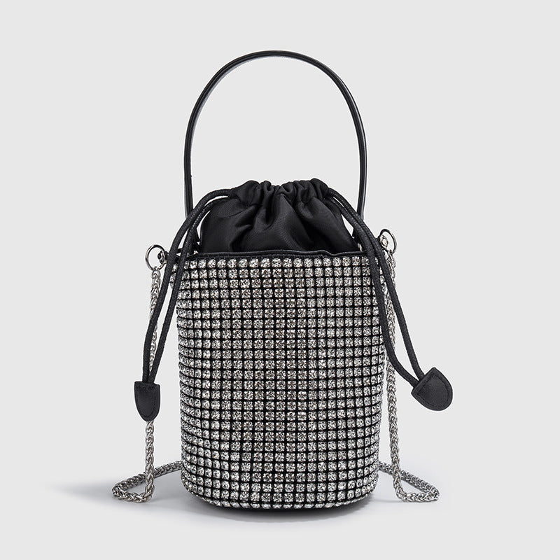 Summer Autumn Dinner Handbags Women Soft Diamond Drawstring Bucket Bag Chain Shoulder Crossbody