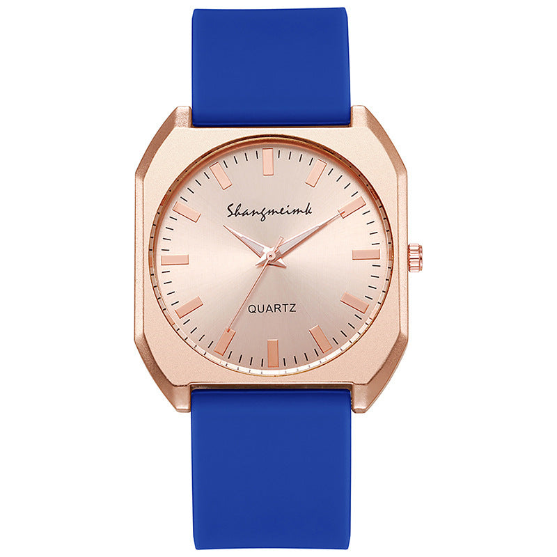 Simple, square quartz silicone watch with a stylish silicone strap
