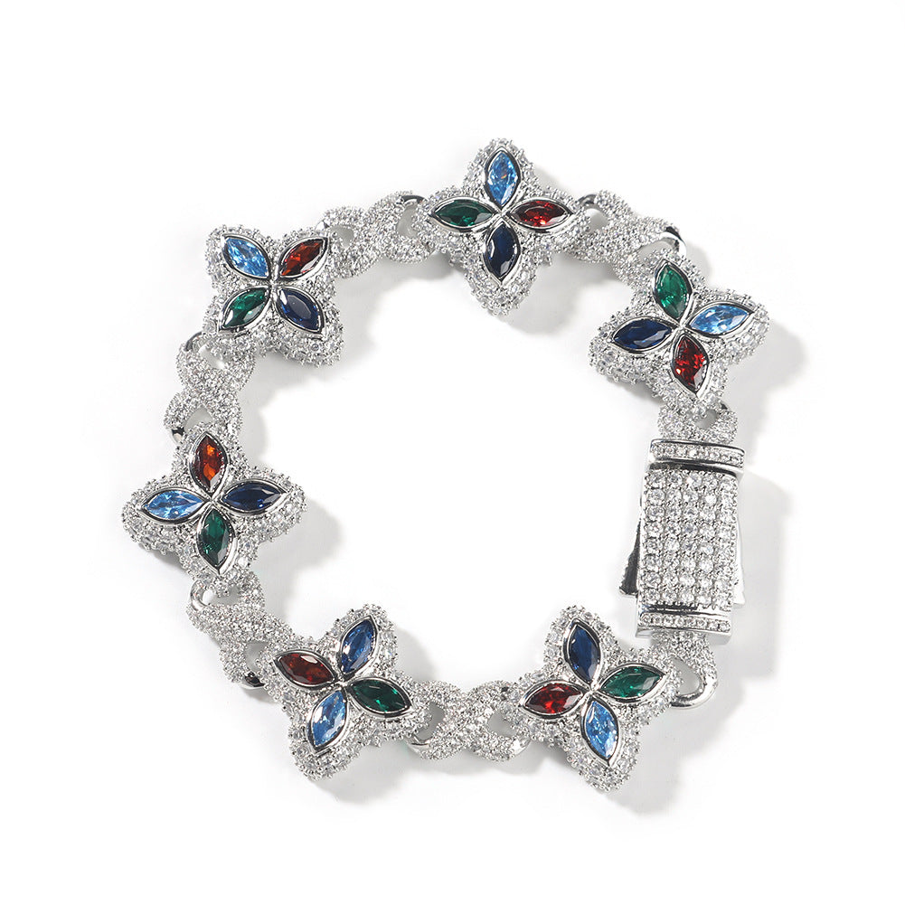 Hip-hop zircon colored infinite four-leaf clover bracelet