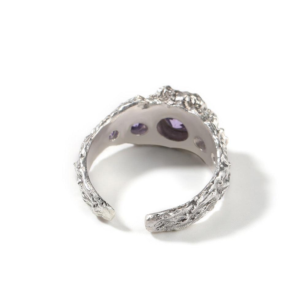 Hip-Hop 925 Silver Ring with Purple Zircon
