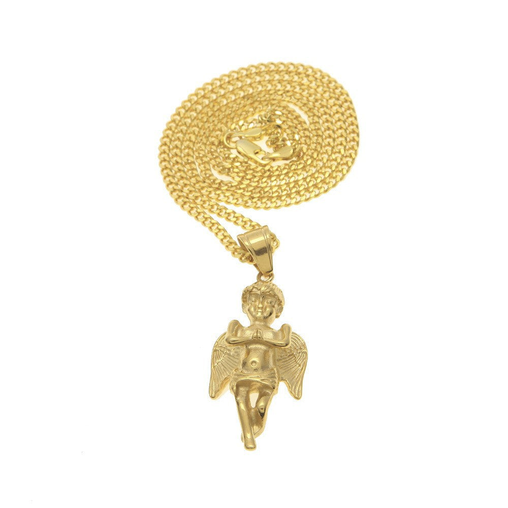 Hip Hop Winged Angel Pendant Necklace