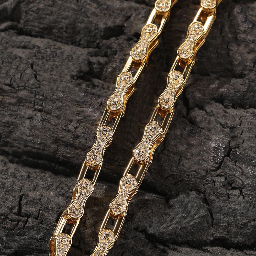 Hip Hop Rhinestone 5mm Bicycle Chain Necklace