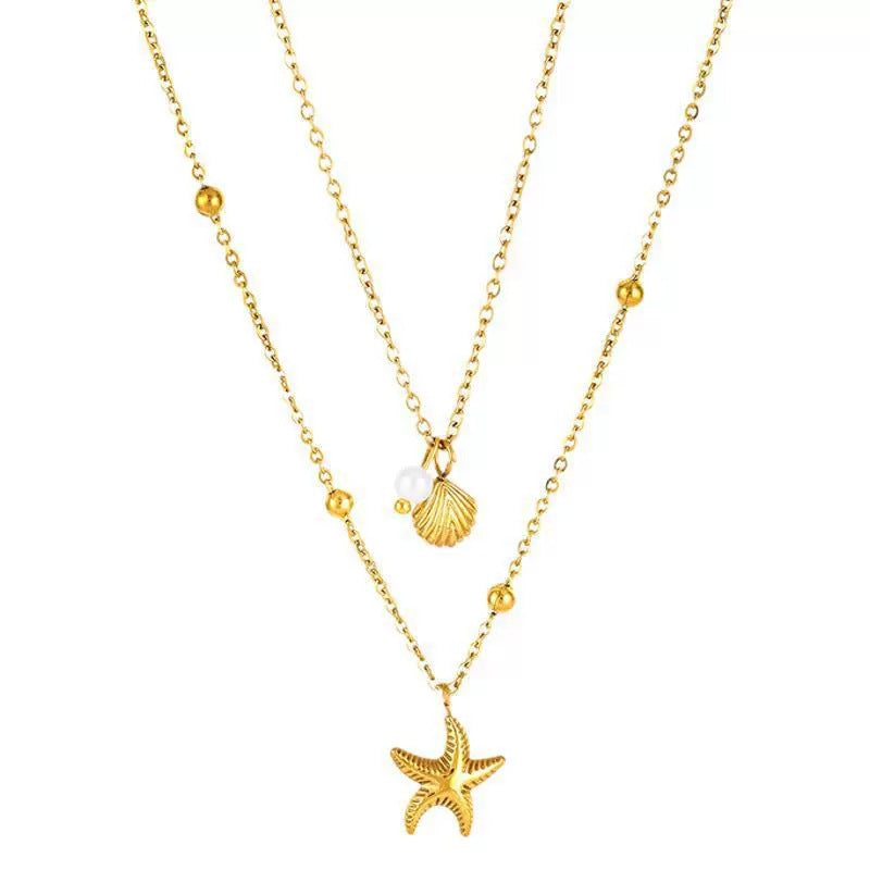 starfish shell necklace double-layer gold necklace