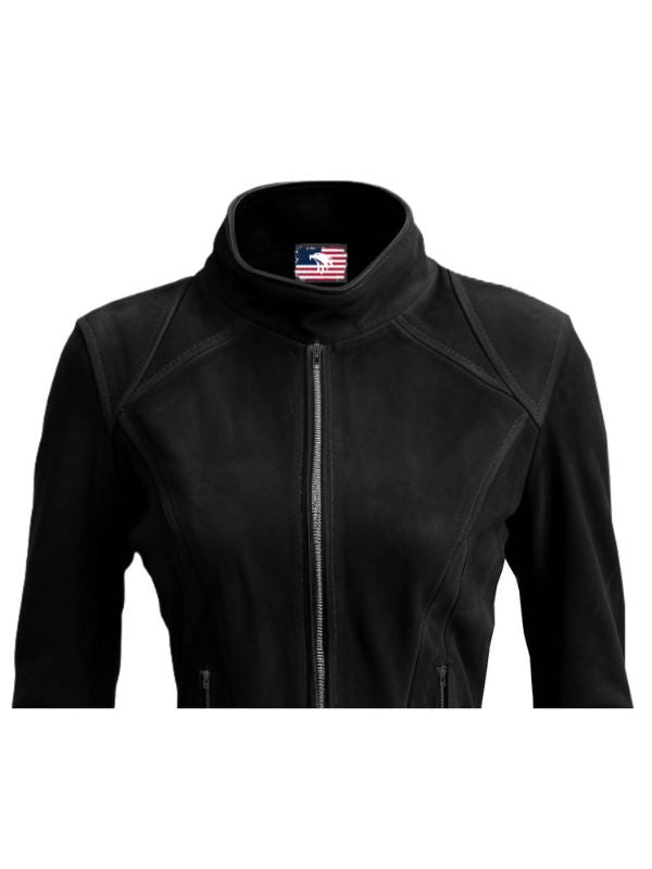 Olivia Black Suede Biker Real Leather Jacket