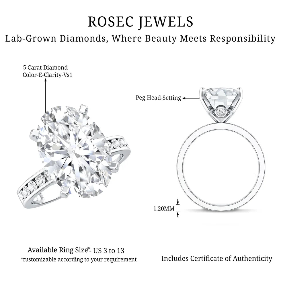Oval Cut 5 Carat Lab Grown Diamond Big Engagement Ring with IGI Certificate