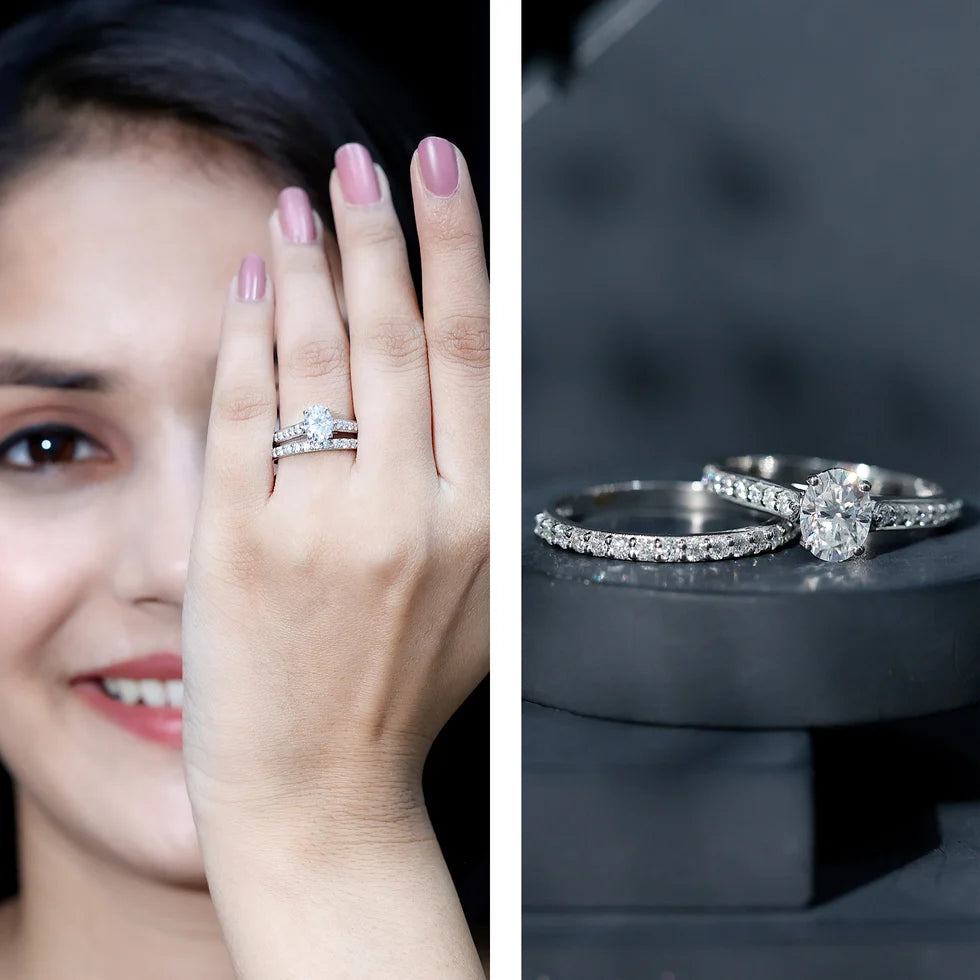 Oval Shaped 1 Carat Lab Grown Diamond Bridal Ring Set with IGI Certificate