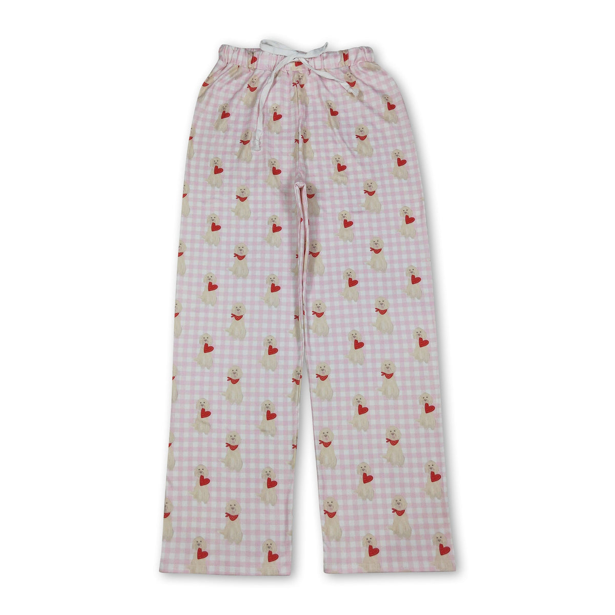 Dog heart plaid adult women valentine's day pants
