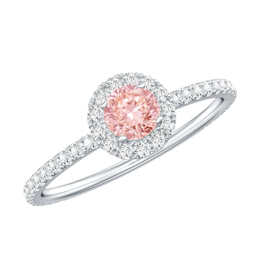 Lab Grown Pink White Diamond Halo Engagement Ring with IGI Certificate
