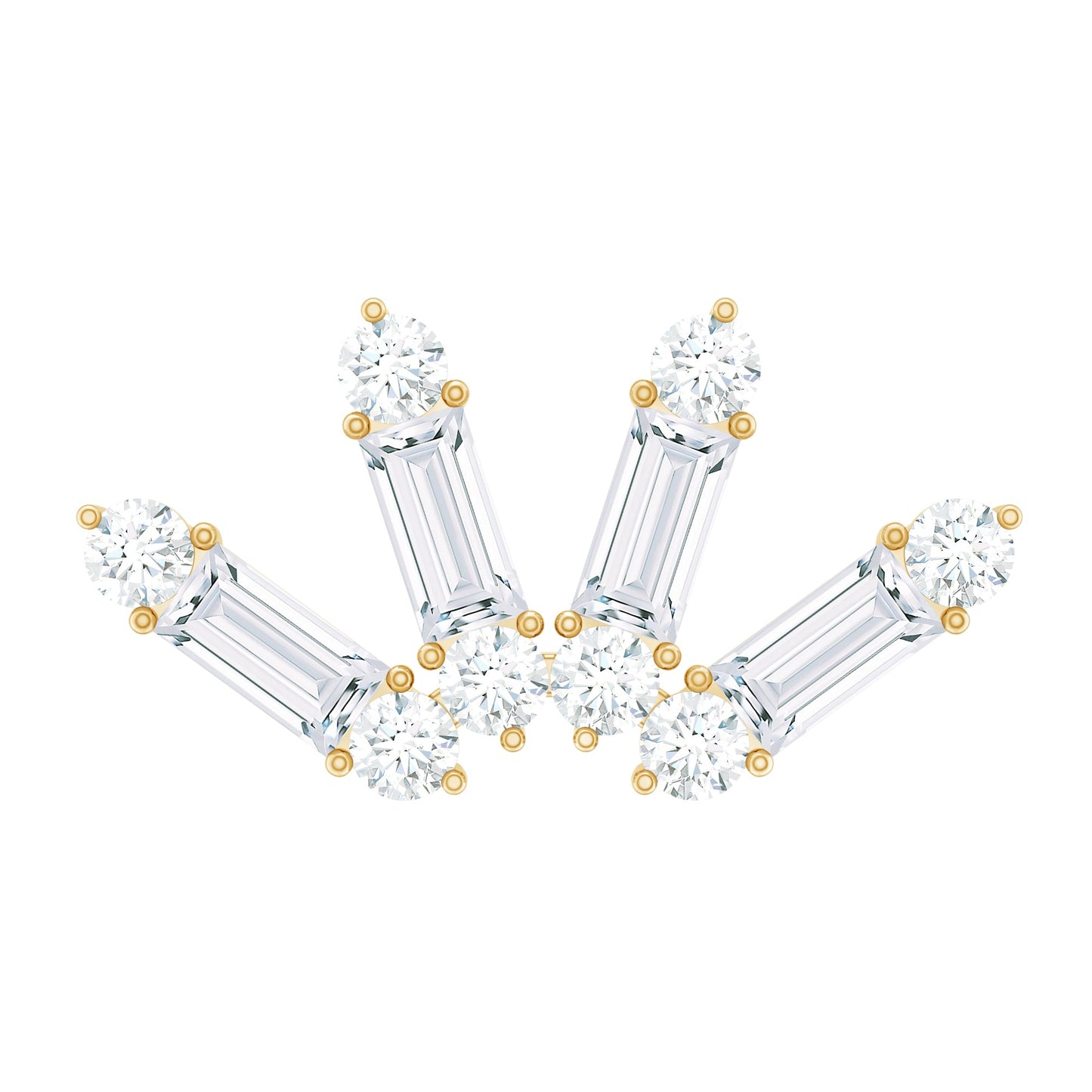 Baguette Moissanite Curved Cartilage Earring