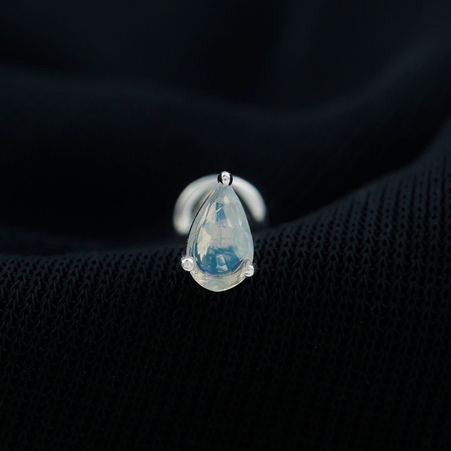 Dainty Ethiopian Opal Teardrop Earring for Helix Piercing