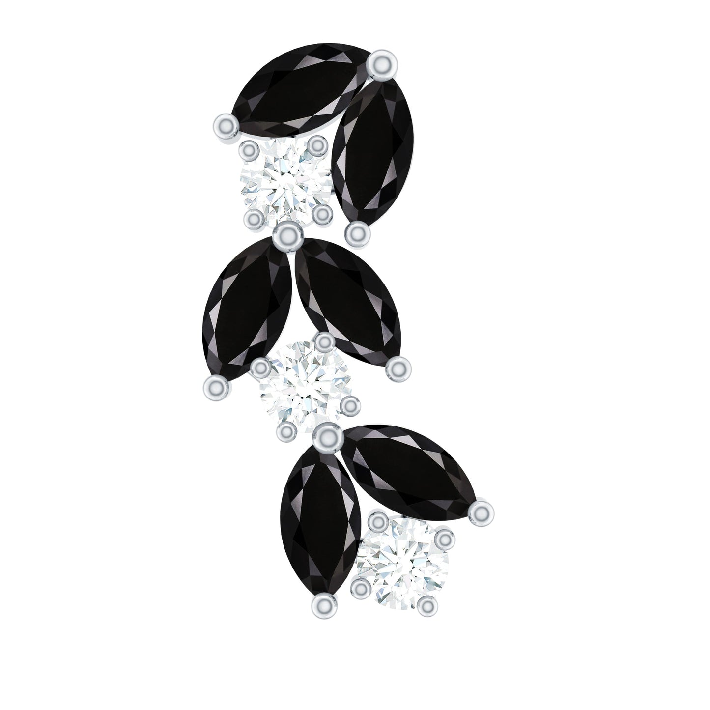 Marquise Black Onyx and Diamond Leaf Ear Crawler Earring