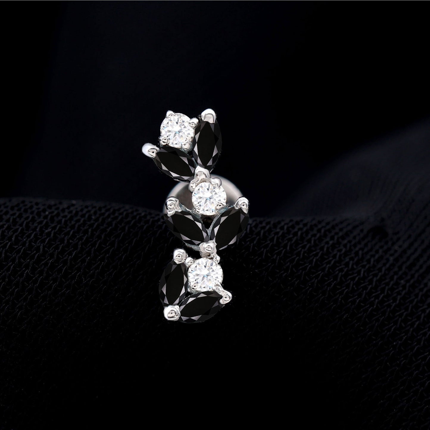 Marquise Black Onyx and Diamond Leaf Ear Crawler Earring