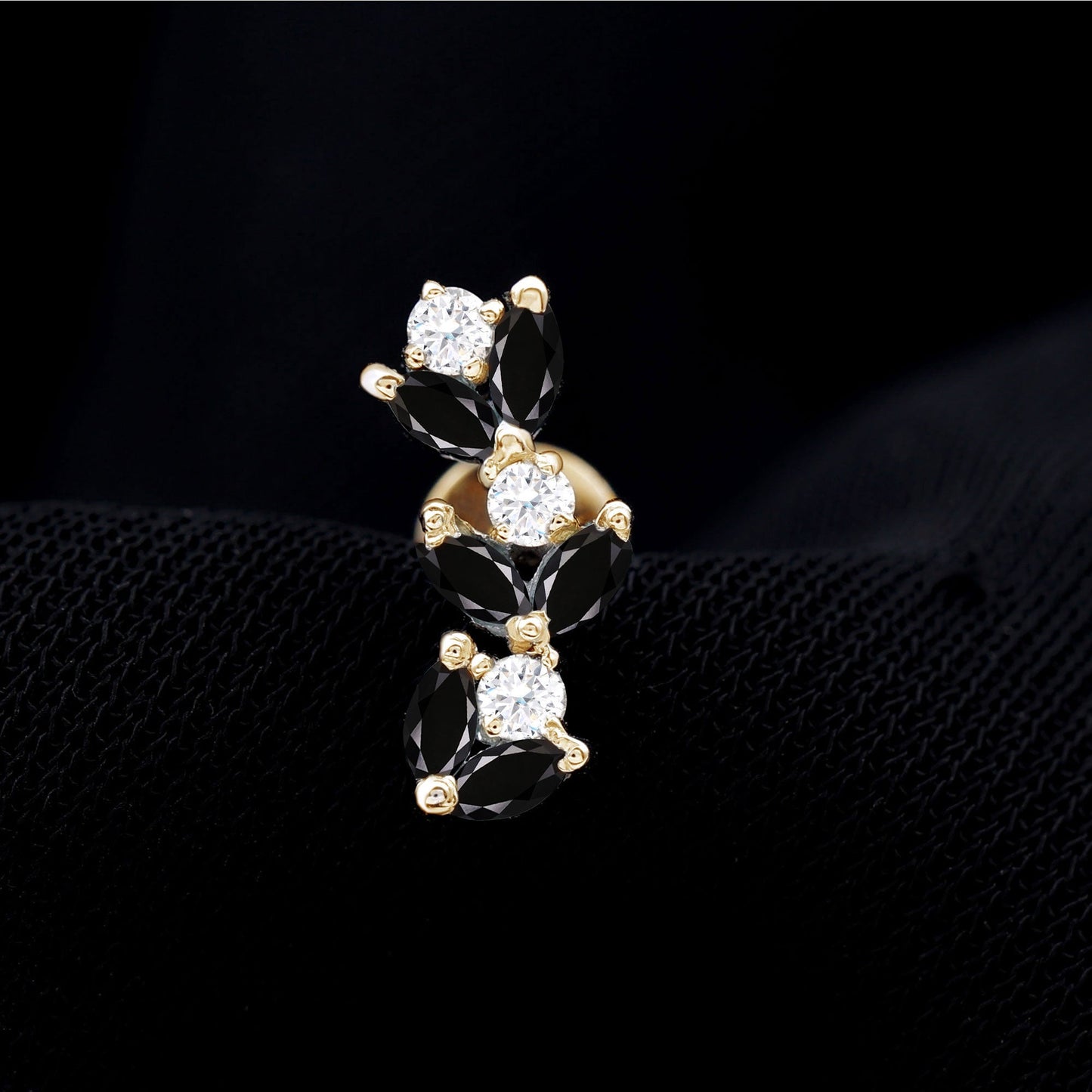Marquise Black Onyx and Diamond Leaf Ear Crawler Earring
