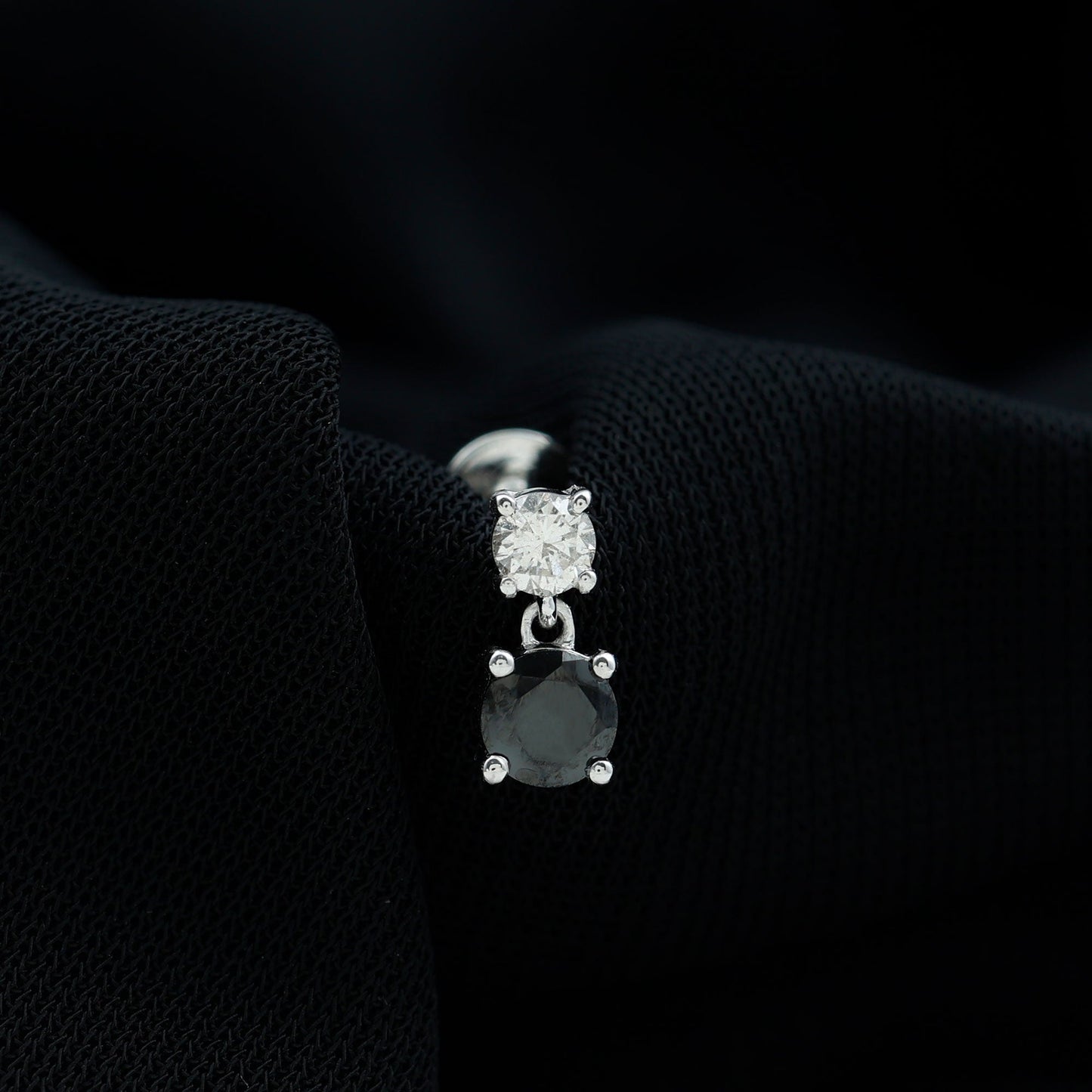 Round Black Onyx and Diamond Helix Drop Earring