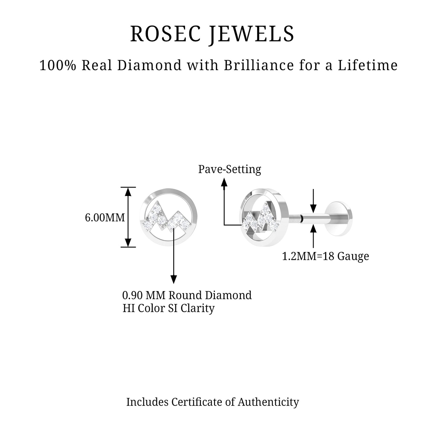 Genuine Diamond Unique Circle Earring for Cartilage Piercing