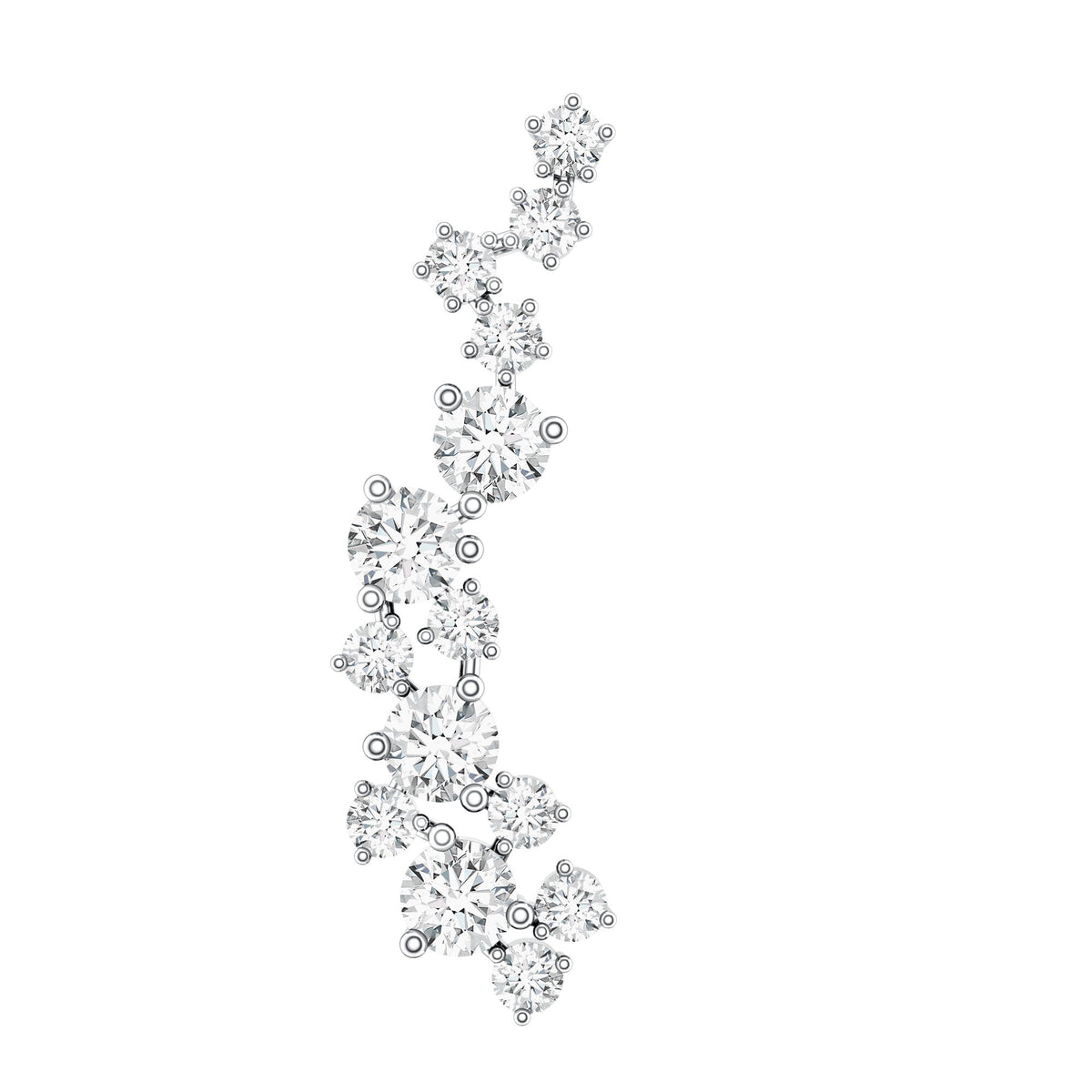 Natural Diamond Cluster Crawler Earring for Helix Piercing