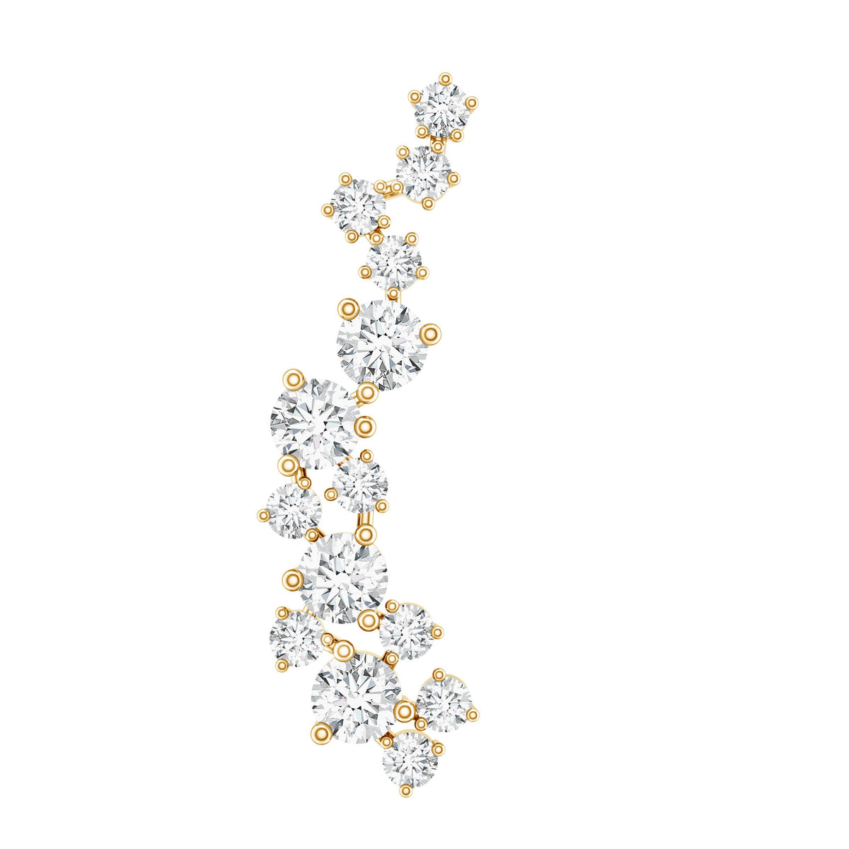 Natural Diamond Cluster Crawler Earring for Helix Piercing