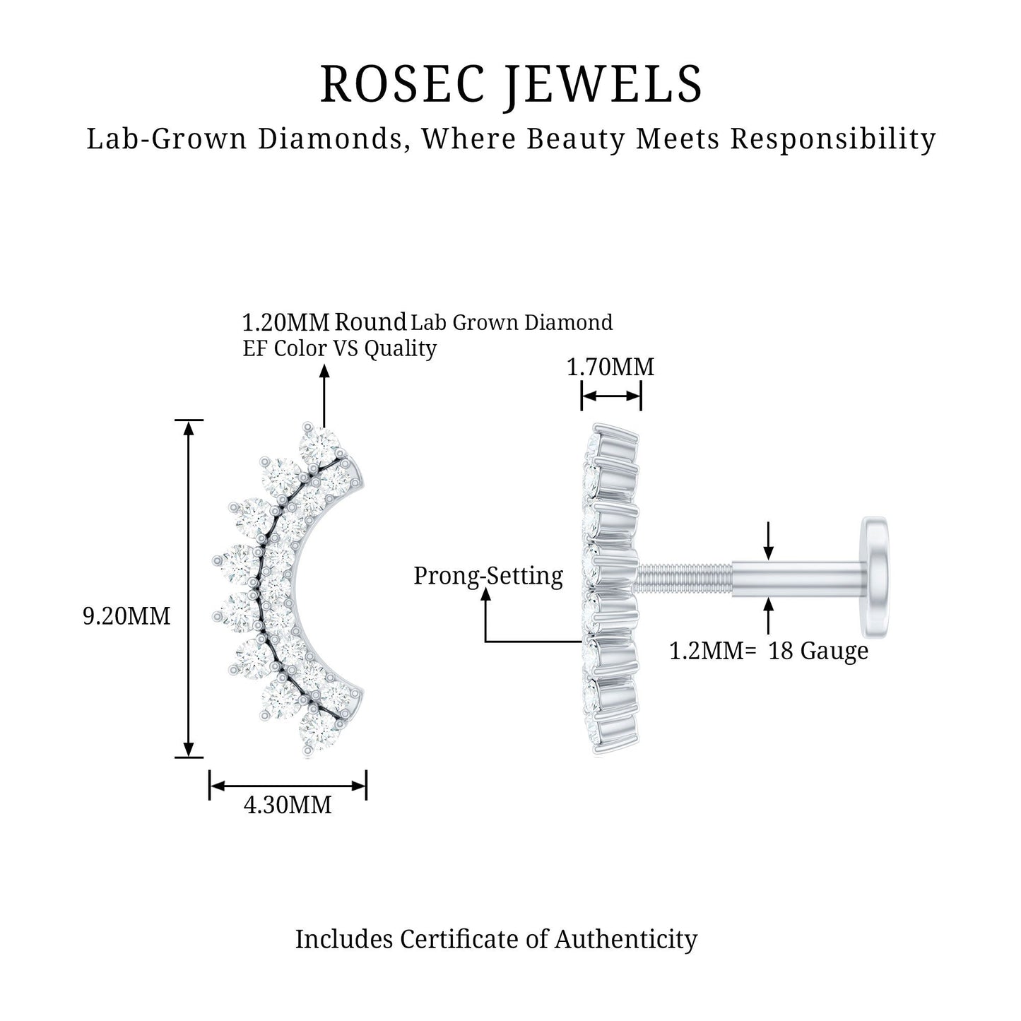 Certified Diamond Curved Cartilage Earring