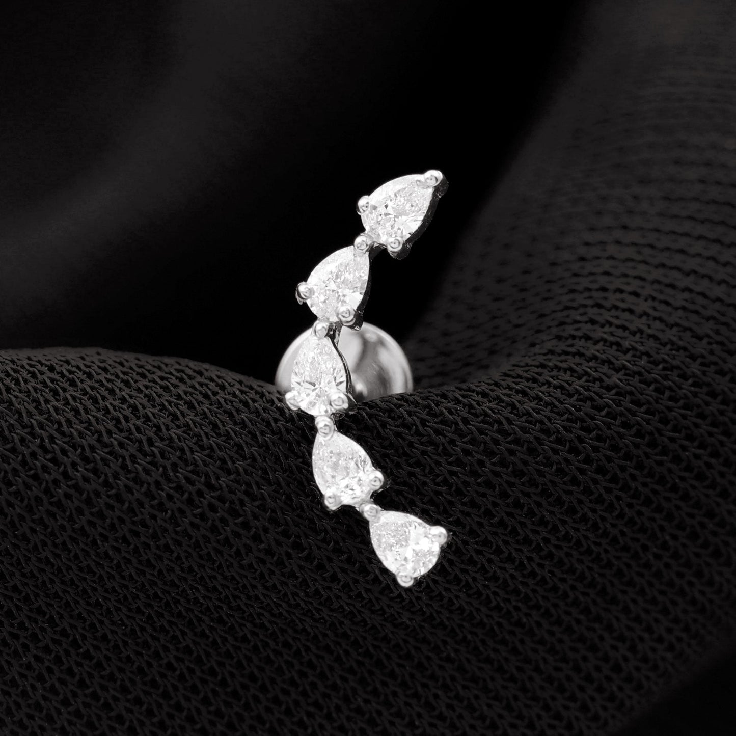 Certified Pear Cut Moissanite Ear Crawler Earring