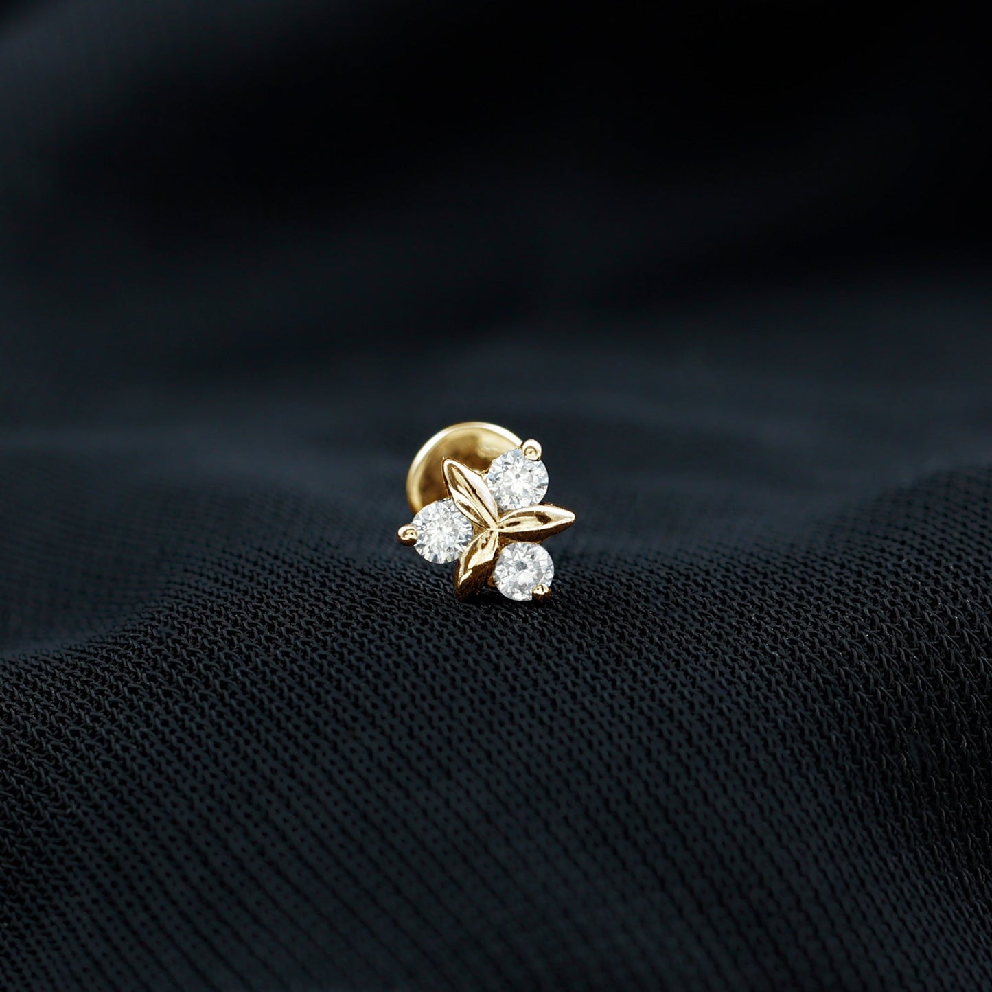 Brilliant Cut Diamond Floral Earring for Conch Piercing