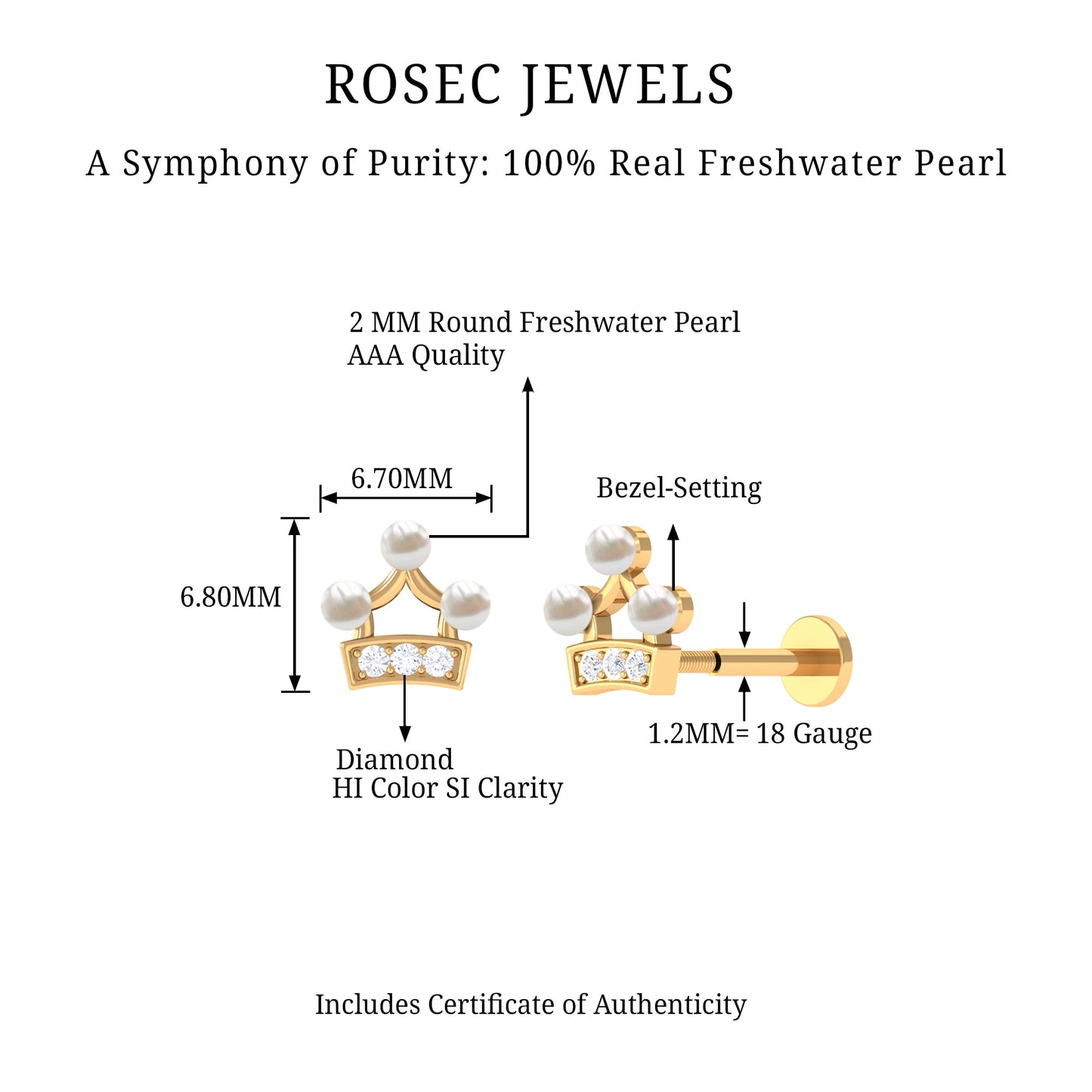 Freshwater Pearl and Diamond Crown Cartilage Earring