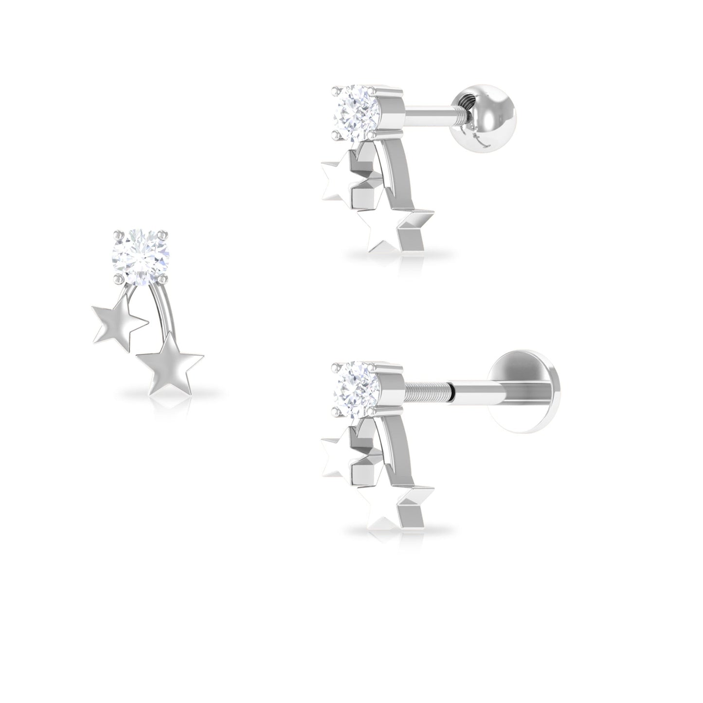 Round Diamond Solitaire Star Cartilage Earring