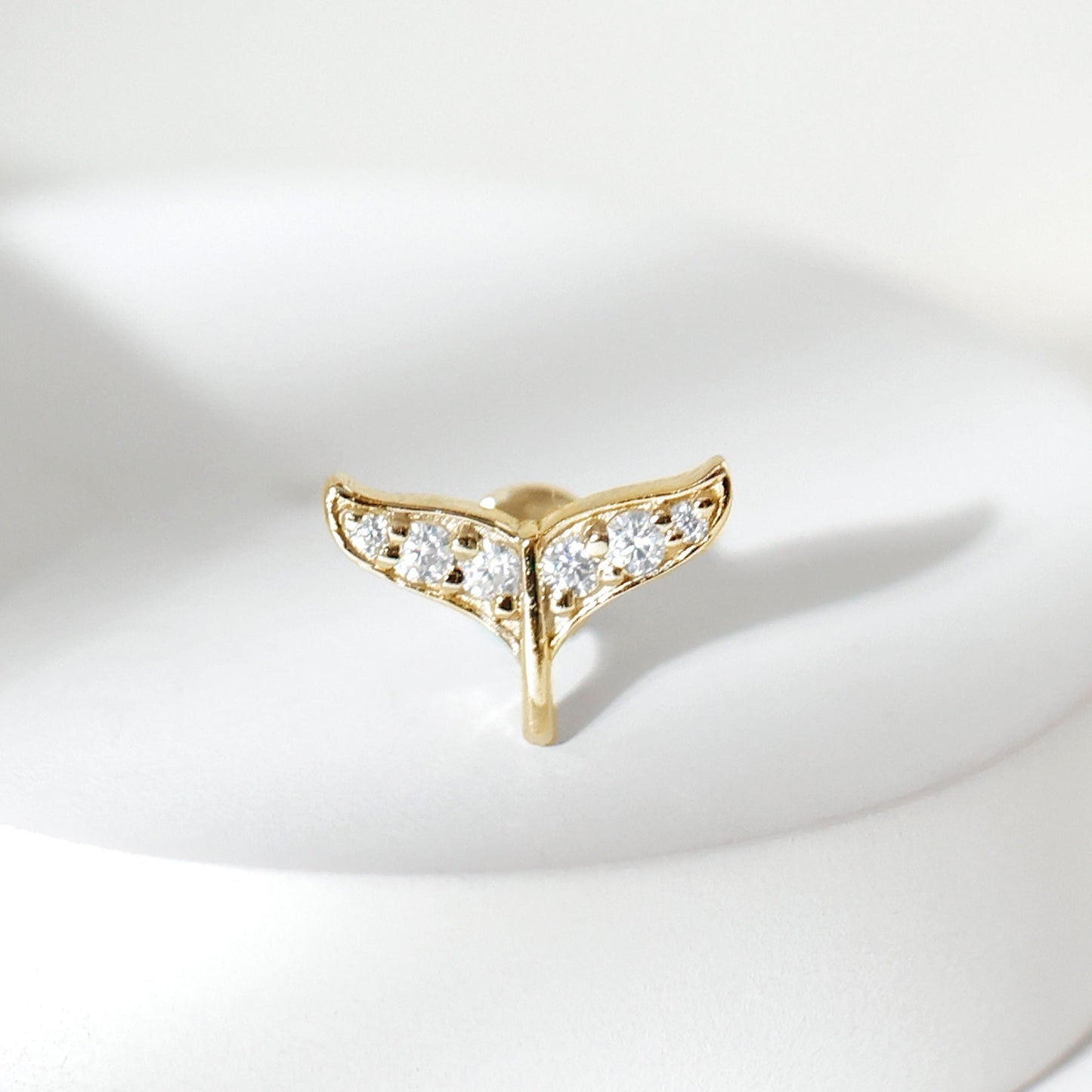 Moissanite Whale Tail Earring for Cartilage Piercing