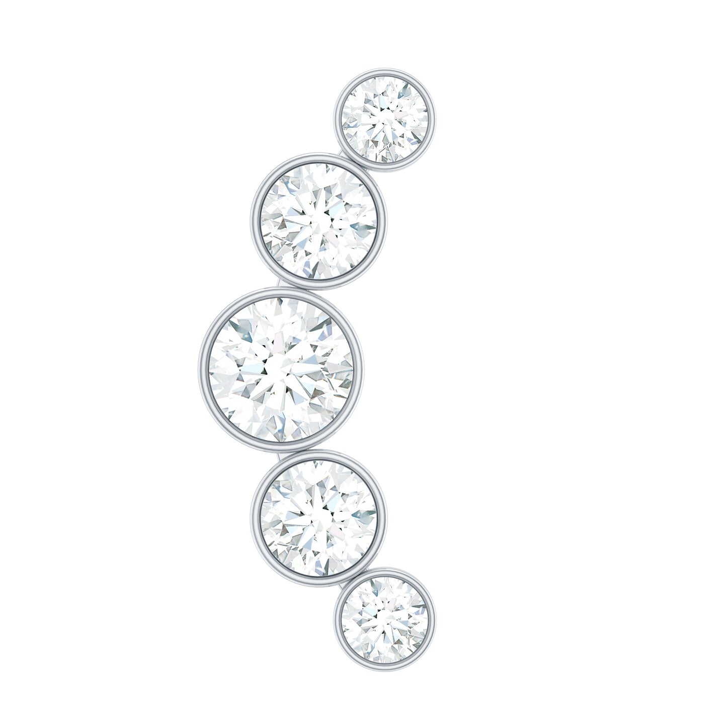 Bezel Set Moissanite Curved Helix Earring in Graduated Style