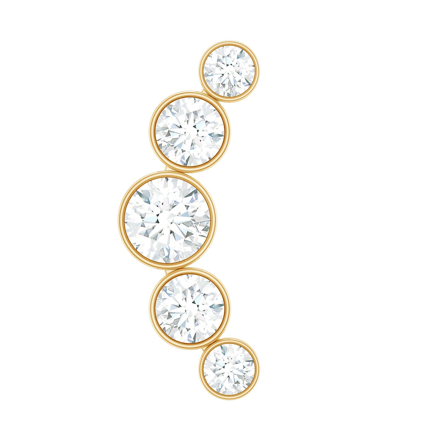 Bezel Set Moissanite Curved Helix Earring in Graduated Style