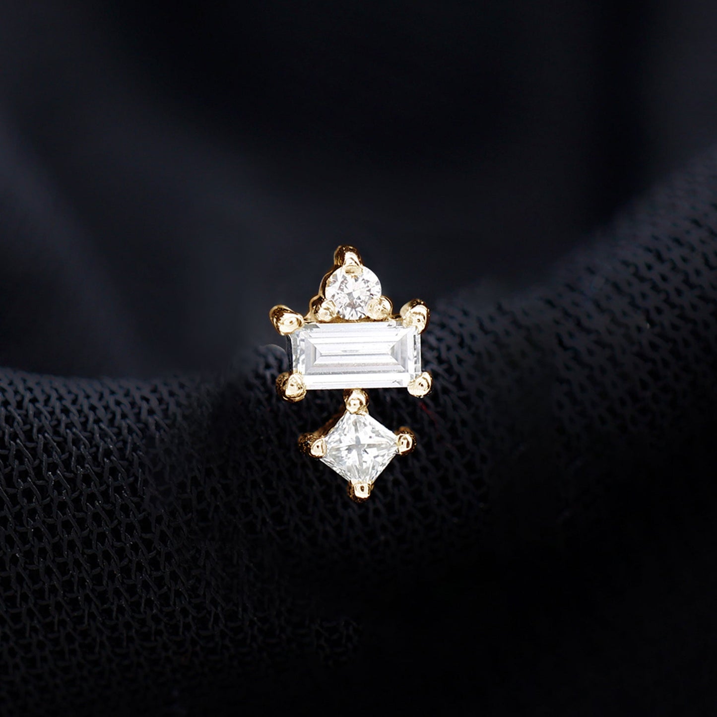 Unique Moissanite Tragus Earring with Flat Back