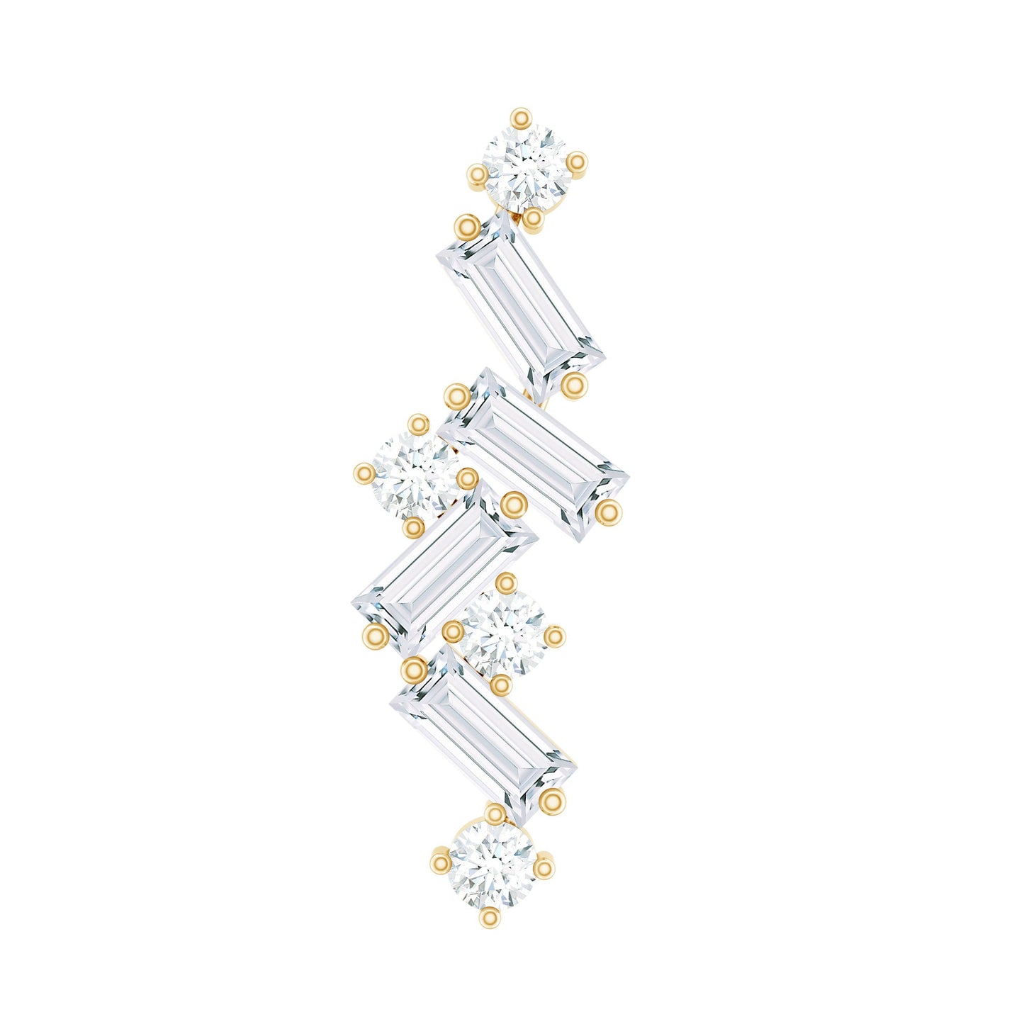 Baguette and Round Moissanite Cartilage Earring With Certificate