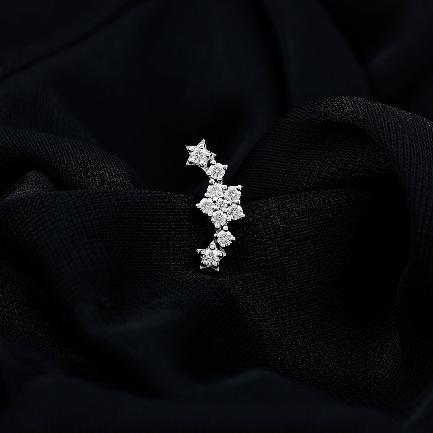 Unique Moissanite Star Crawler Earring for Helix Piercing