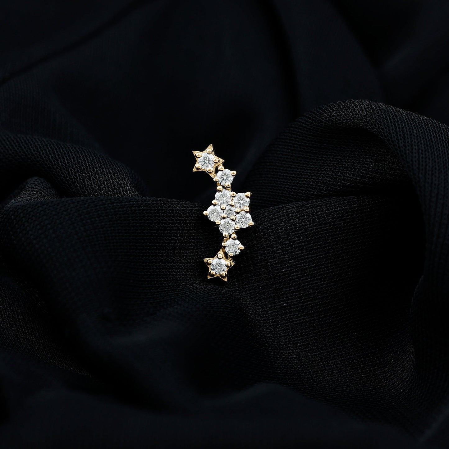 Unique Moissanite Star Crawler Earring for Helix Piercing