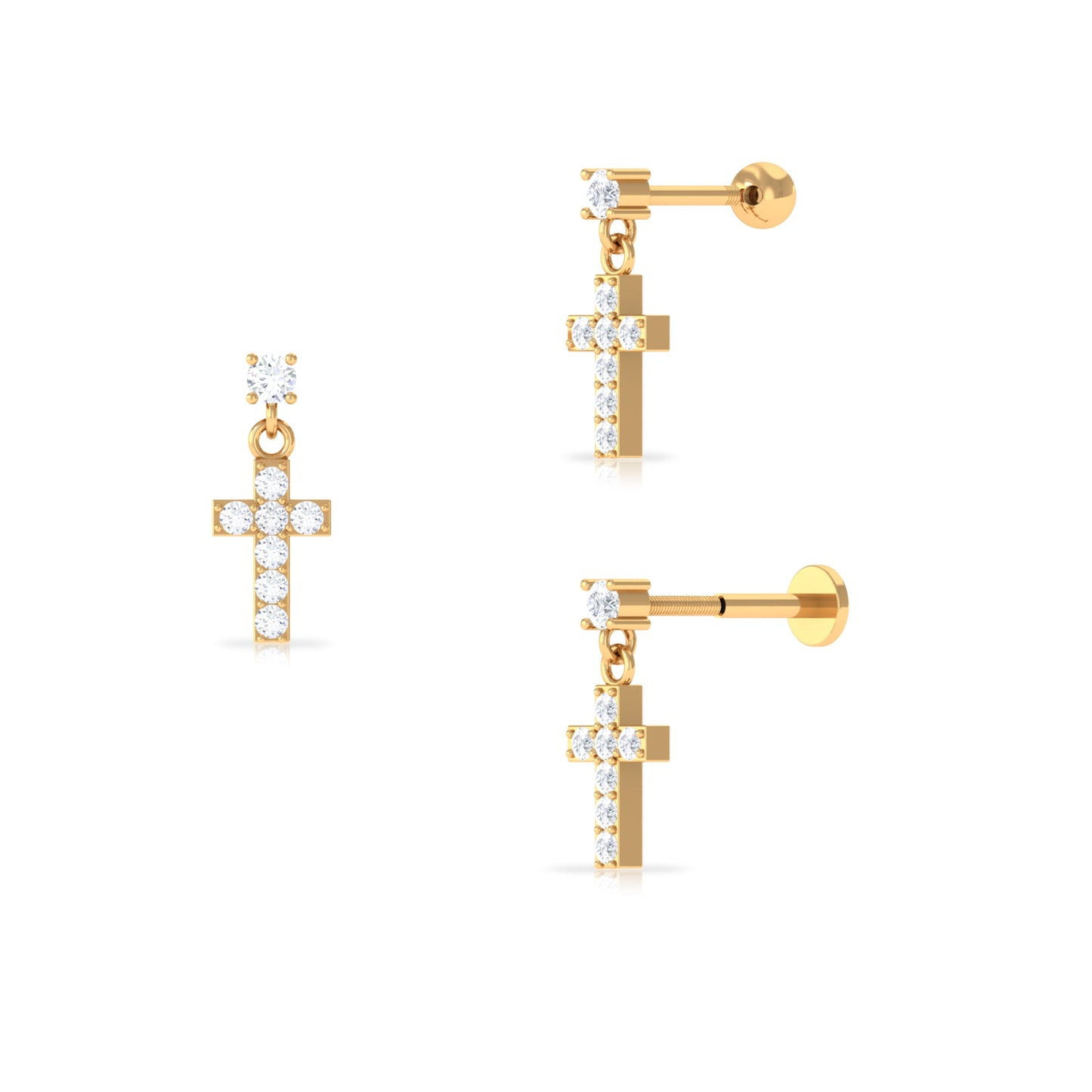 Moissanite Cross Dangly Earring for Helix Piercing