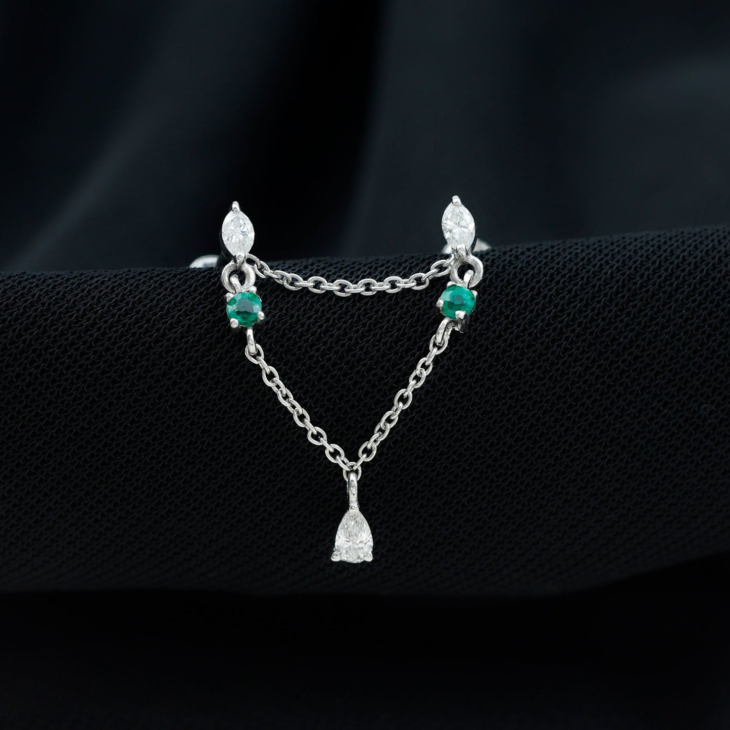 Moissanite Double Piercing Earring with Created Emerald