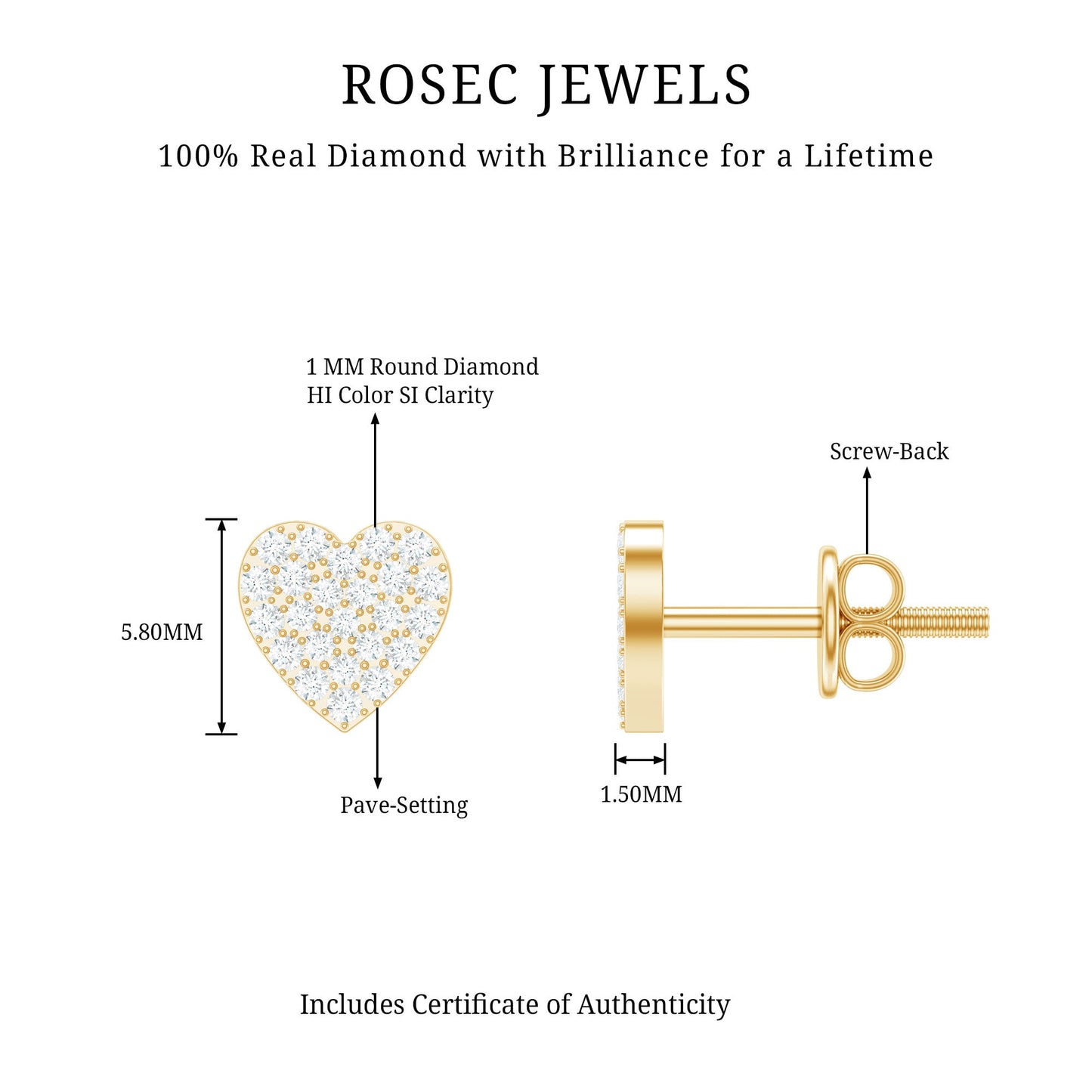 Natural Diamond Heart Stud Earrings for Women