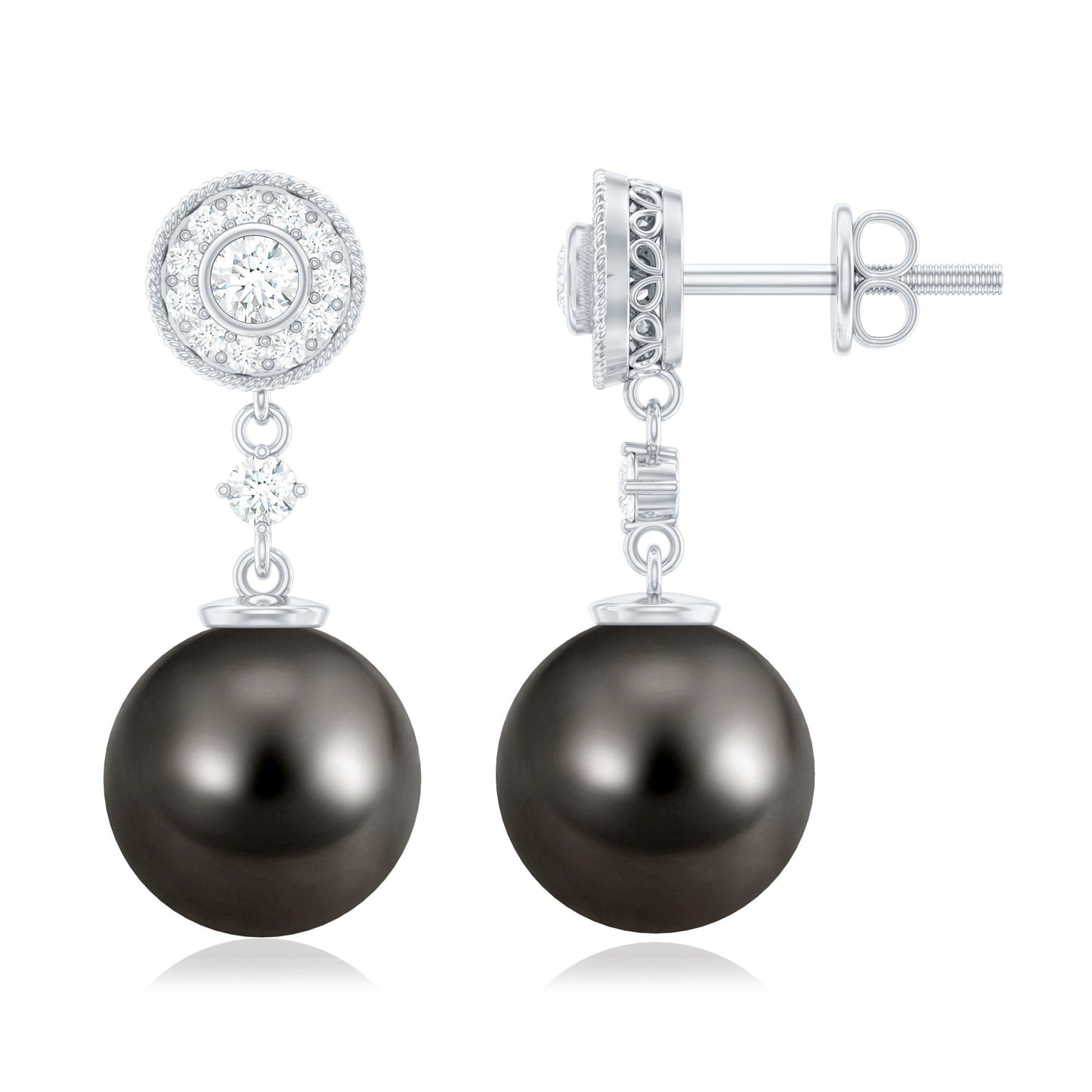Natural 16 Carat Tahitian Pearl Diamond Drop Earrings for Women