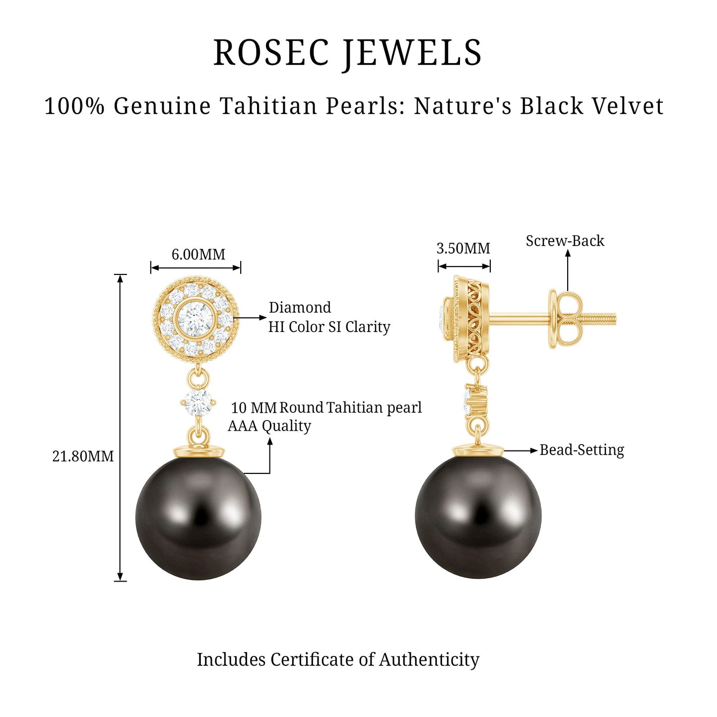 Natural 16 Carat Tahitian Pearl Diamond Drop Earrings for Women