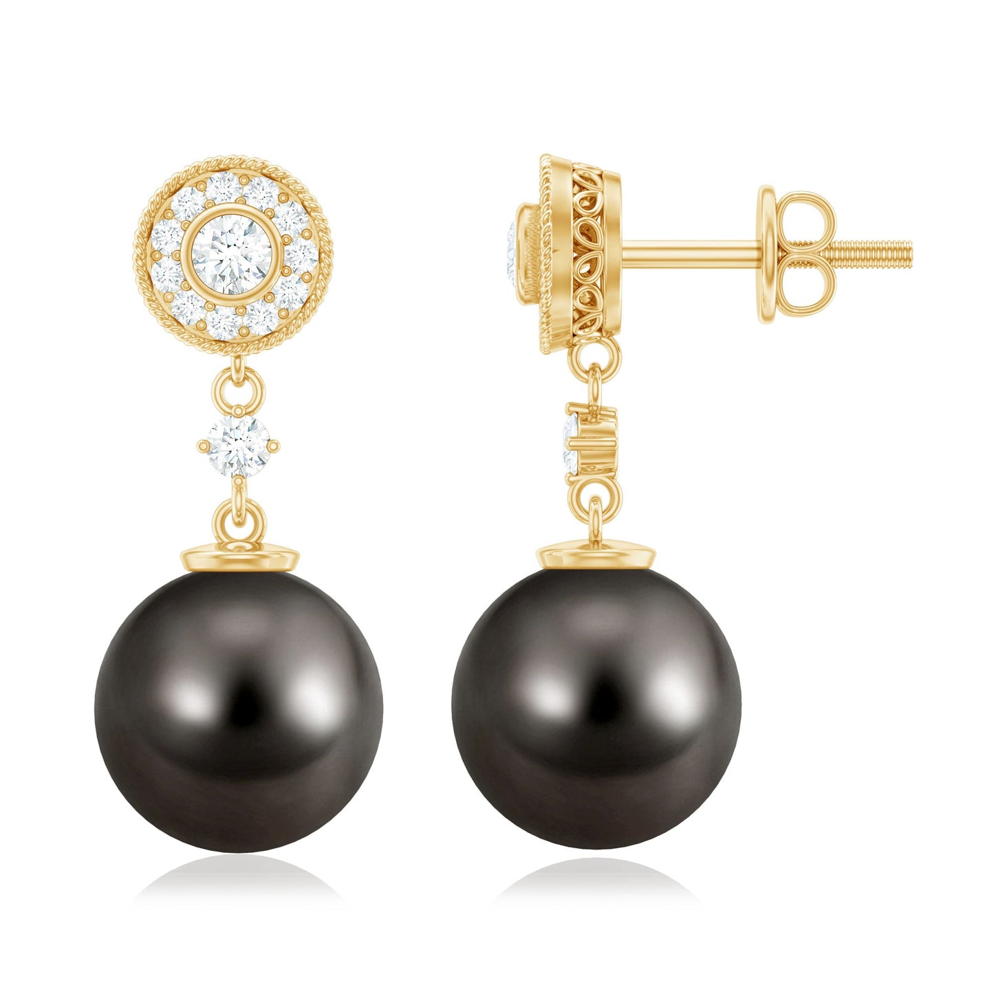 Natural 16 Carat Tahitian Pearl Diamond Drop Earrings for Women