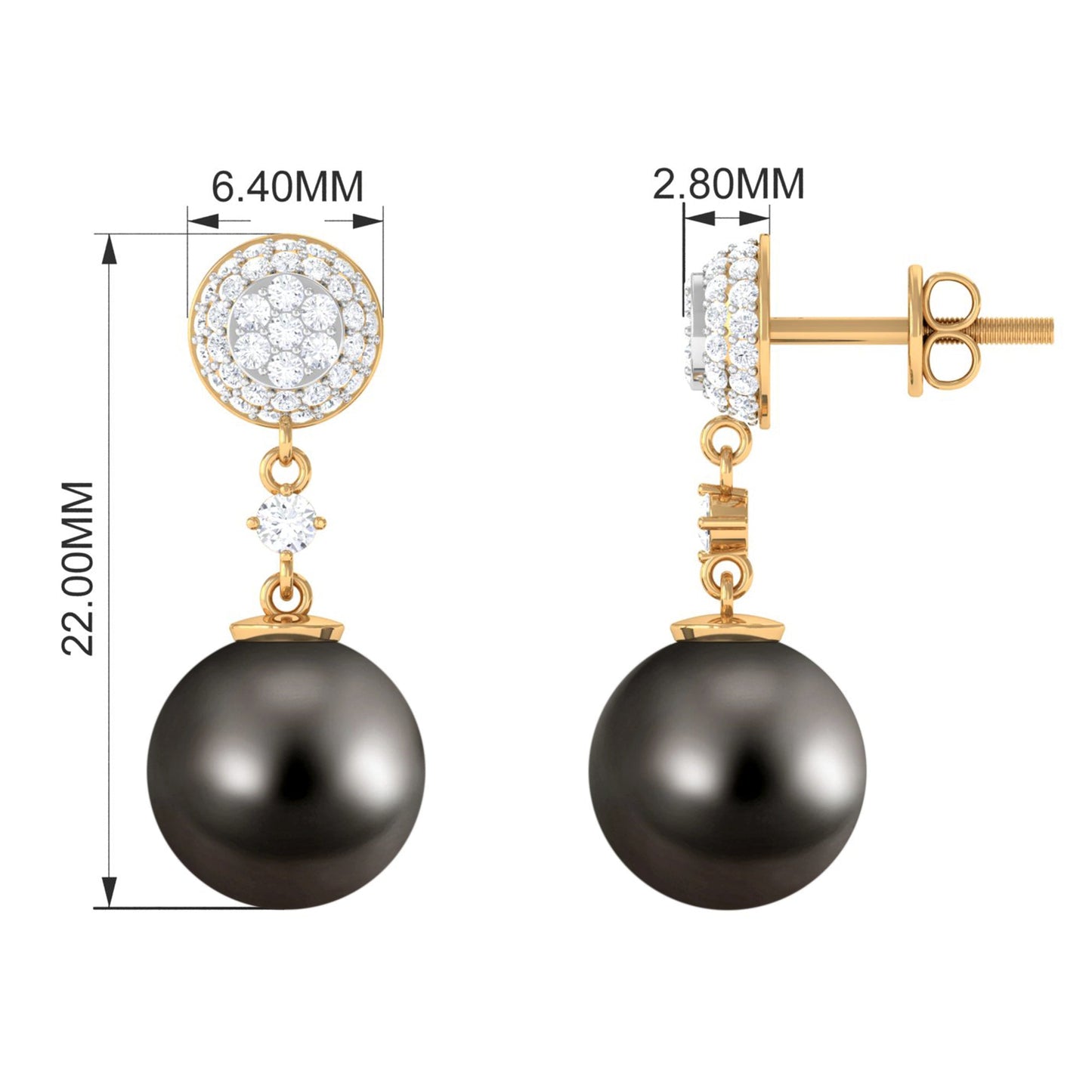 Cultured 16 Carat Tahitian Pearl Drop Earrings with Diamond