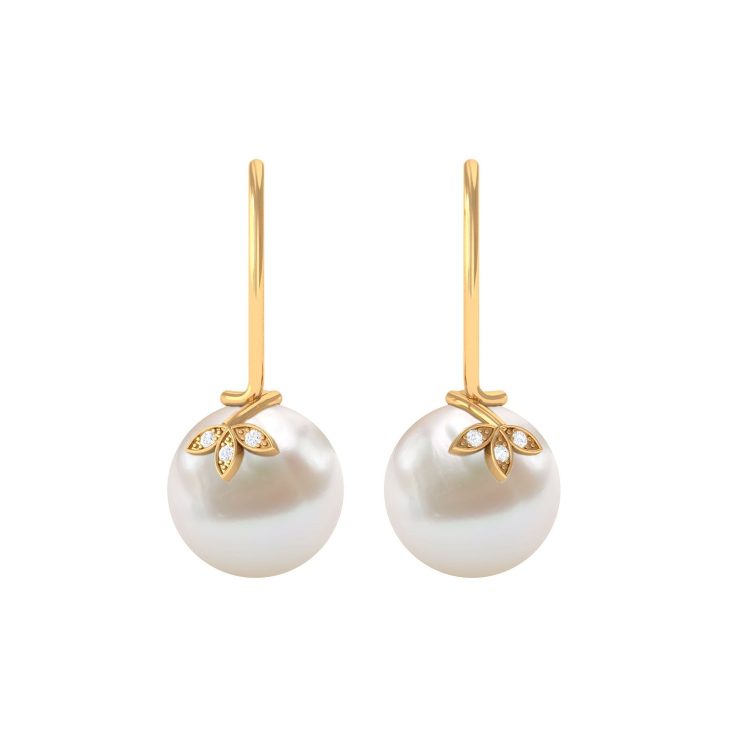 Cultured 16 Carat Freshwater Pearl Diamond Drop Earrings with Fish Hook