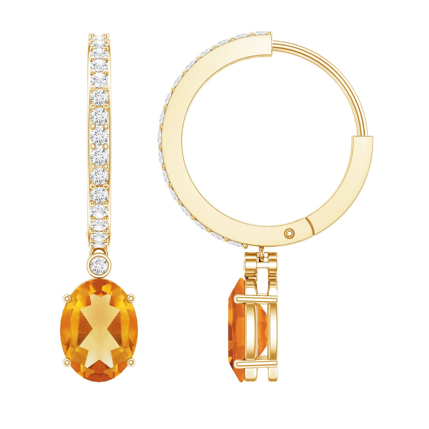 Oval Shape Citrine Hoop Drop Earrings with Diamond