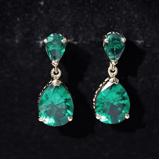 Lab Grown Emerald Teardrop Statement Earrings With Certificate