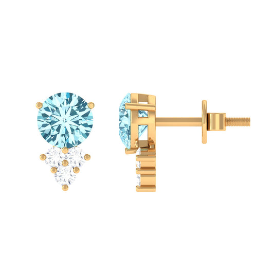 1.6 Carat Natural Aquamarine Stud Earrings with Diamond Trio